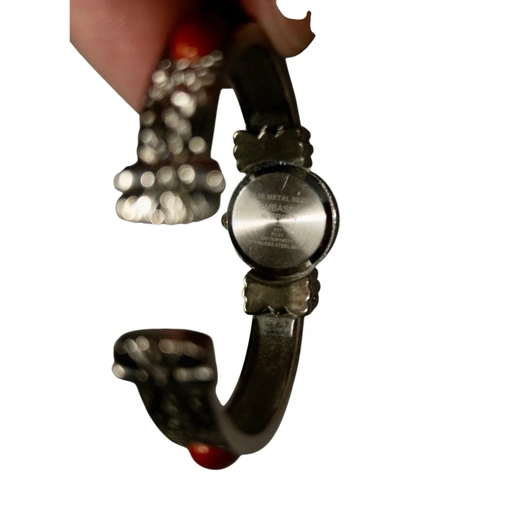 Western‎ Silver Bangle Watch Embassy By Gruen Multicolor Stones 22mm Adjustable